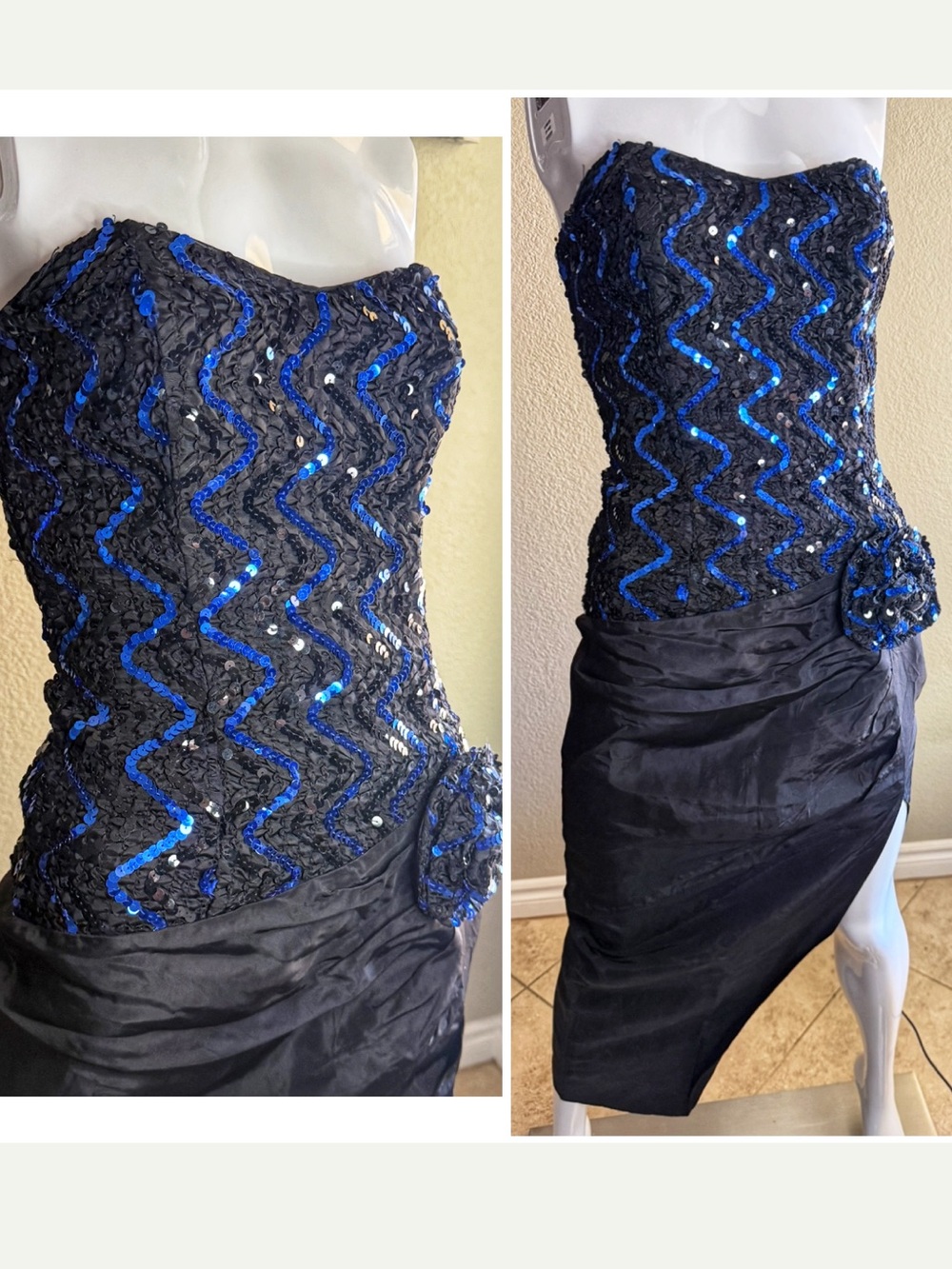 Vintage Gunne Sax Jessica McClintock Blue Sequin Pencil Dress XS